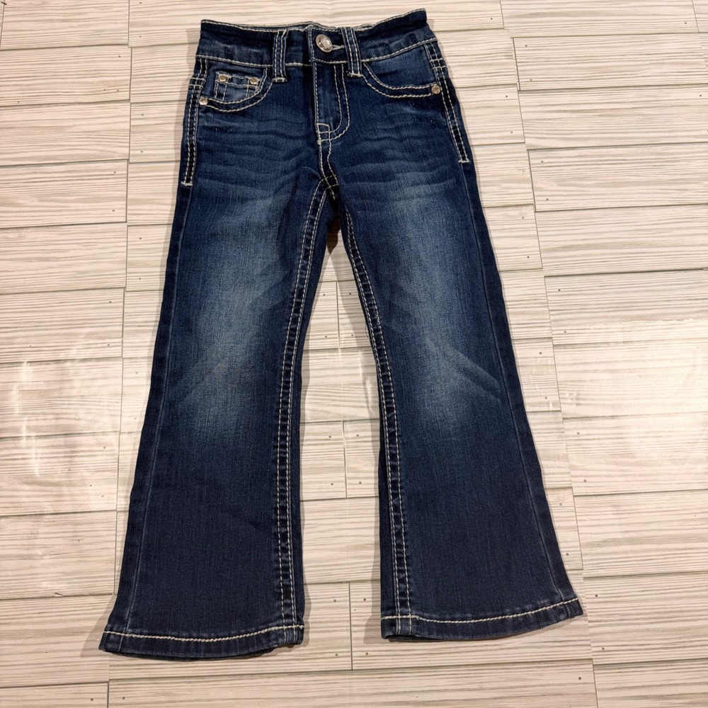 Cedar Rose Girls Dark Wash Bootcut Jeans Rhinestone Embroidered Pockets Size 4